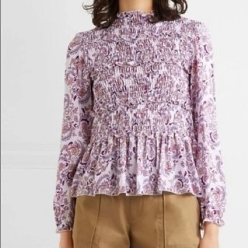 See by Chloé Purple  Shirred Printed Multicolor Blouse